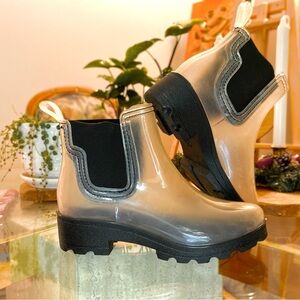 Transparent Ankle Rain Boots with Black Accents